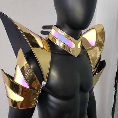 Burning Man Holographic Rave Gold Edge Reflective Arm & Shoulder Piece Armor EDM Festival Outfit