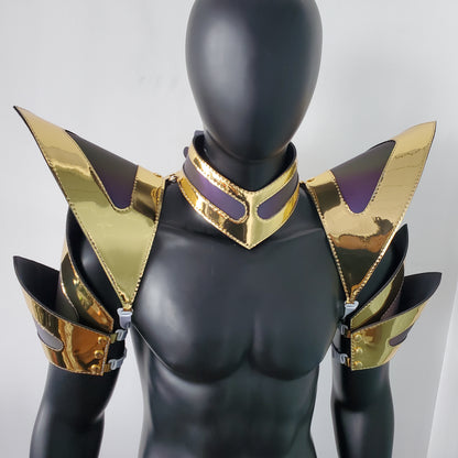 Burning Man Holographic Rave Gold Edge Reflective Arm & Shoulder Piece Armor EDM Festival Outfit