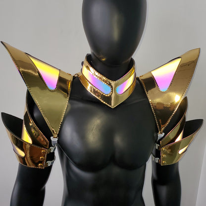 Burning Man Holographic Rave Gold Edge Reflective Arm & Shoulder Piece Armor EDM Festival Outfit