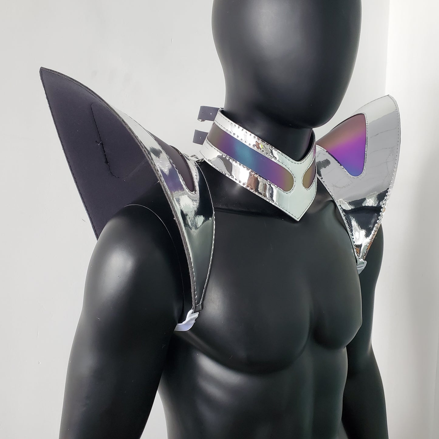 Burning Man Holographic Silver Edge Reflective Shoulder Piece Armor EDM Festival Outfit