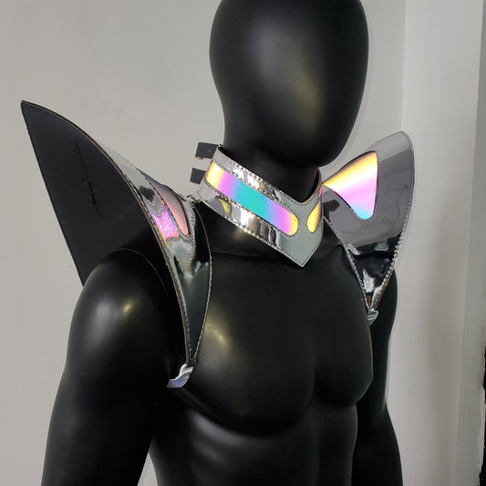 Burning Man Holographic Silver Edge Reflective Shoulder Piece Armor EDM Festival Outfit