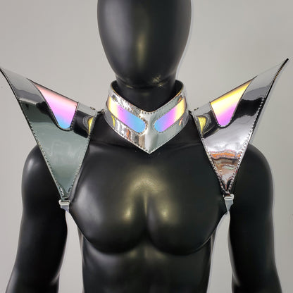 Burning Man Holographic Silver Edge Reflective Shoulder Piece Armor EDM Festival Outfit