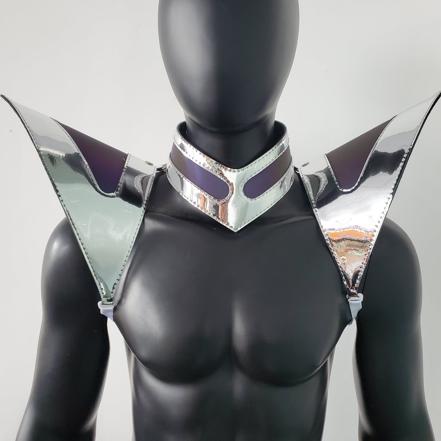 Burning Man Holographic Silver Edge Reflective Shoulder Piece Armor EDM Festival Outfit