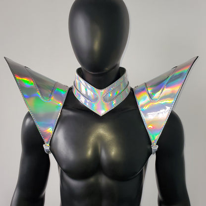 Burning Man Holographic Laser Silver Armor,Rave Shoulder Piece Armor EDM Festival Outfit