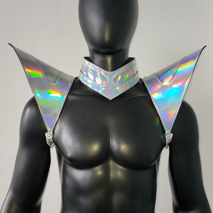 Burning Man Holographic Laser Silver Armor,Rave Shoulder Piece Armor EDM Festival Outfit