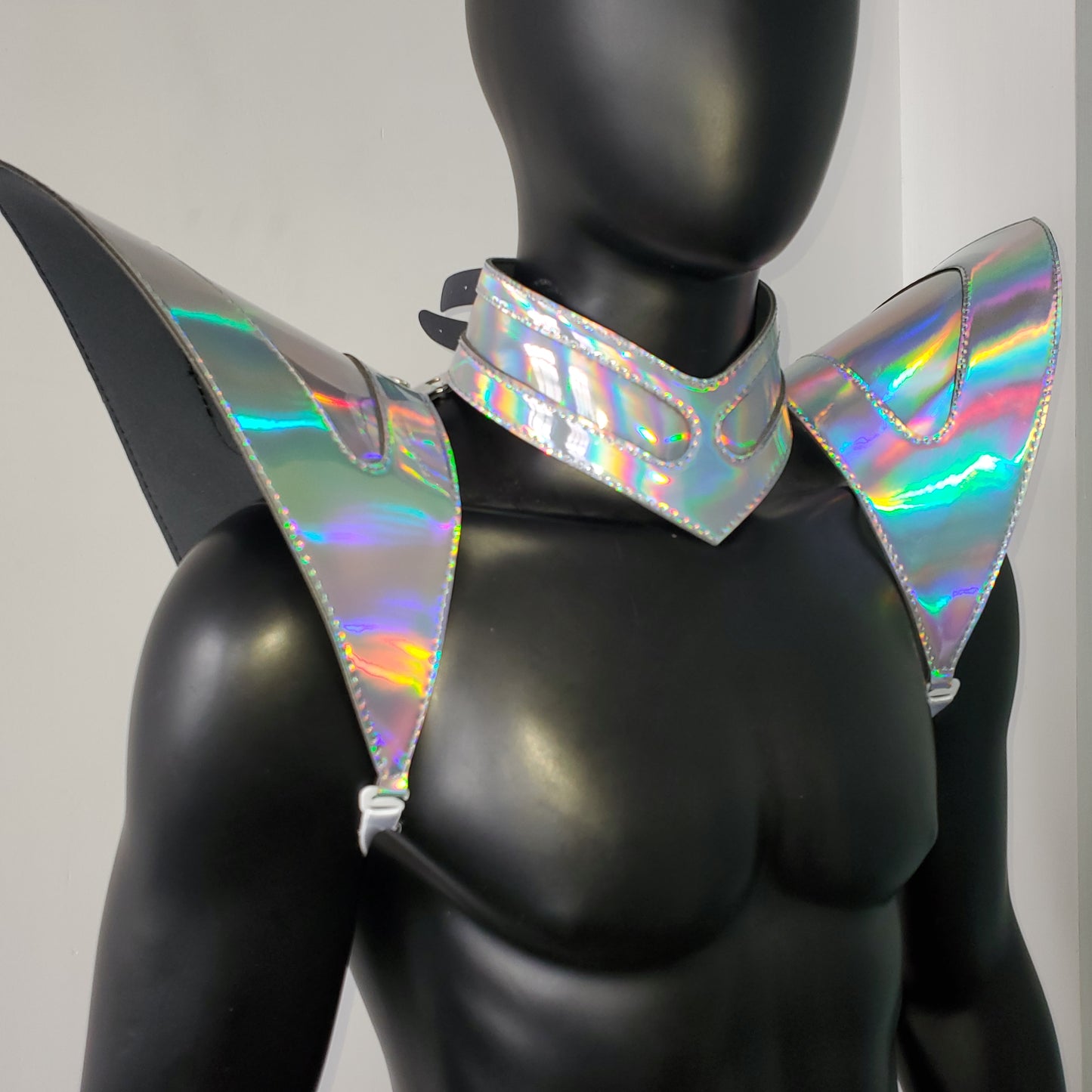 Burning Man Holographic Laser Silver Armor,Rave Shoulder Piece Armor EDM Festival Outfit