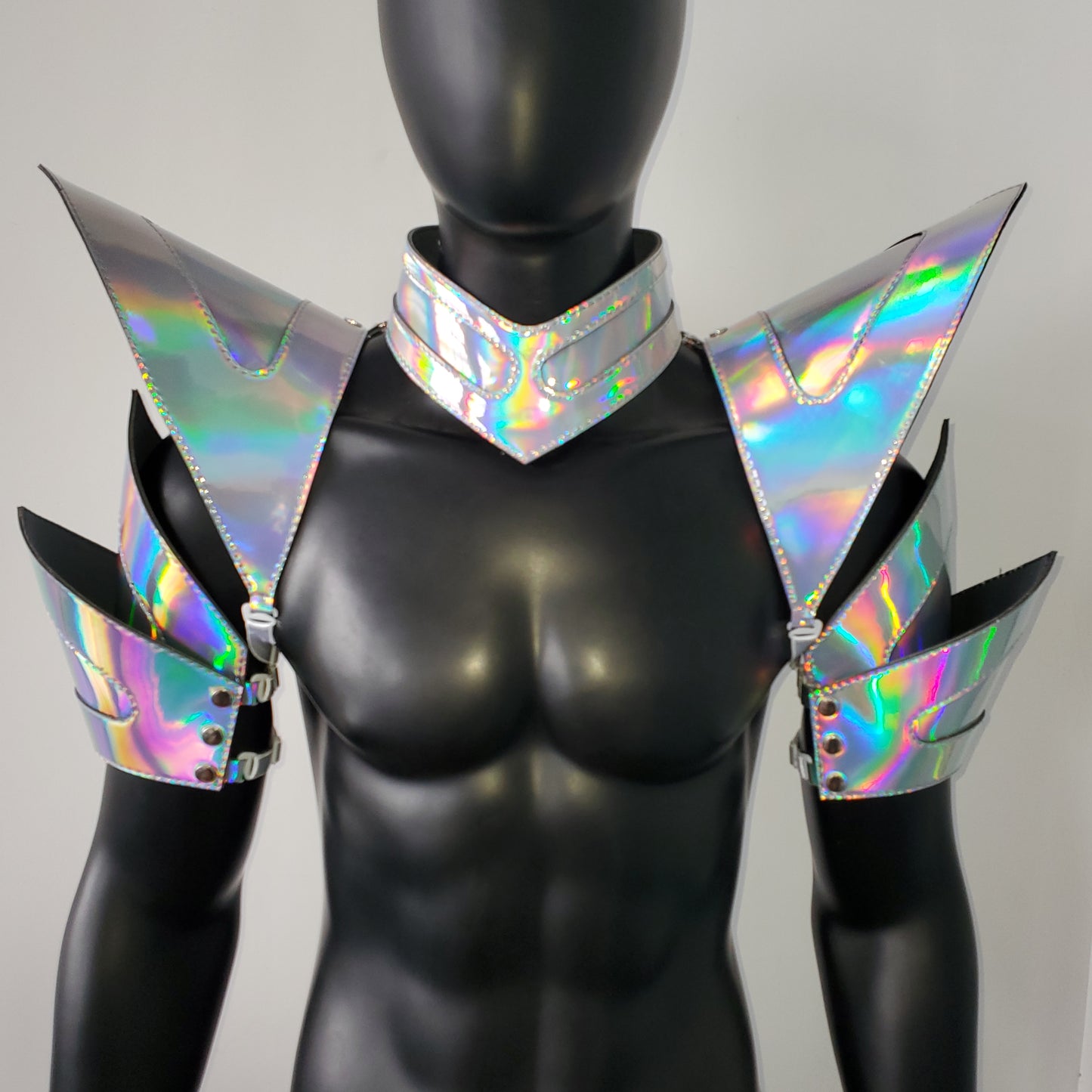 Burning Man Holographic Laser Silver Arm & Shoulder Piece Armor EDM Festival Outfit