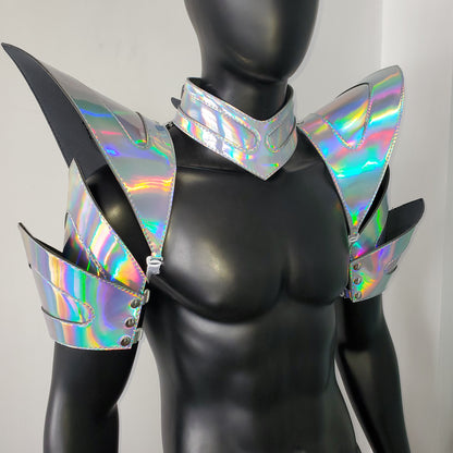 Burning Man Holographic Laser Silver Arm & Shoulder Piece Armor EDM Festival Outfit