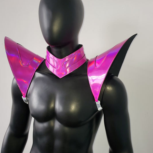 Burning Man Holographic Laser Rosered Armor, Rave Shoulder Piece Armor EDM Festival Outfit