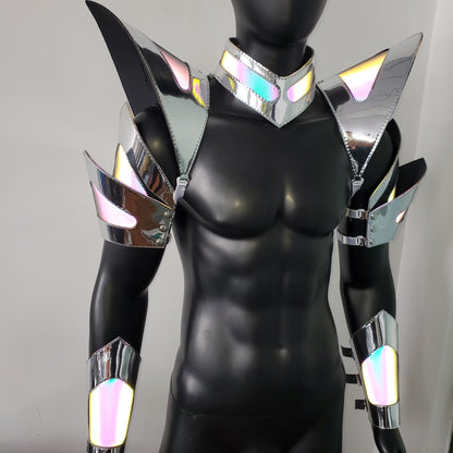 Burning Man Holographic Silver Edge Reflective Armor,Rave Carnival Festival Costumes Armor Outfits