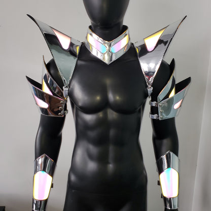 Burning Man Holographic Silver Edge Reflective Armor,Rave Carnival Festival Costumes Armor Outfits