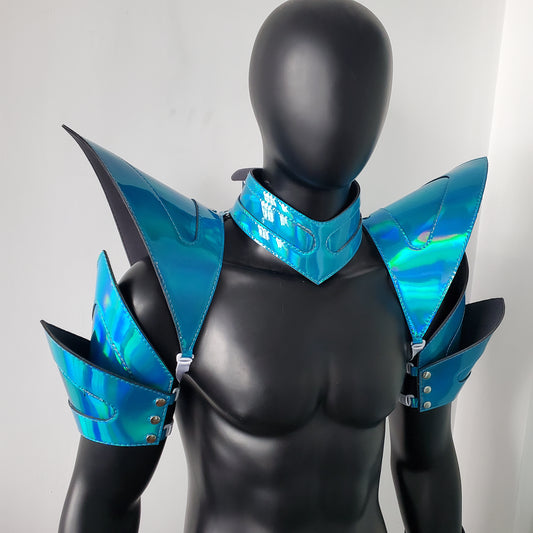 Burning Man Holographic Rave Laser Blue Arm & Shoulder Piece Armor EDM Festival Outfit