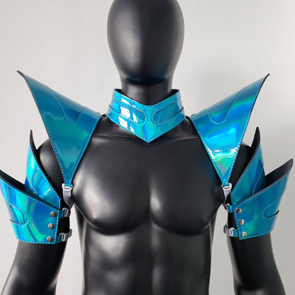 Burning Man Holographic Rave Laser Blue Arm & Shoulder Piece Armor EDM Festival Outfit