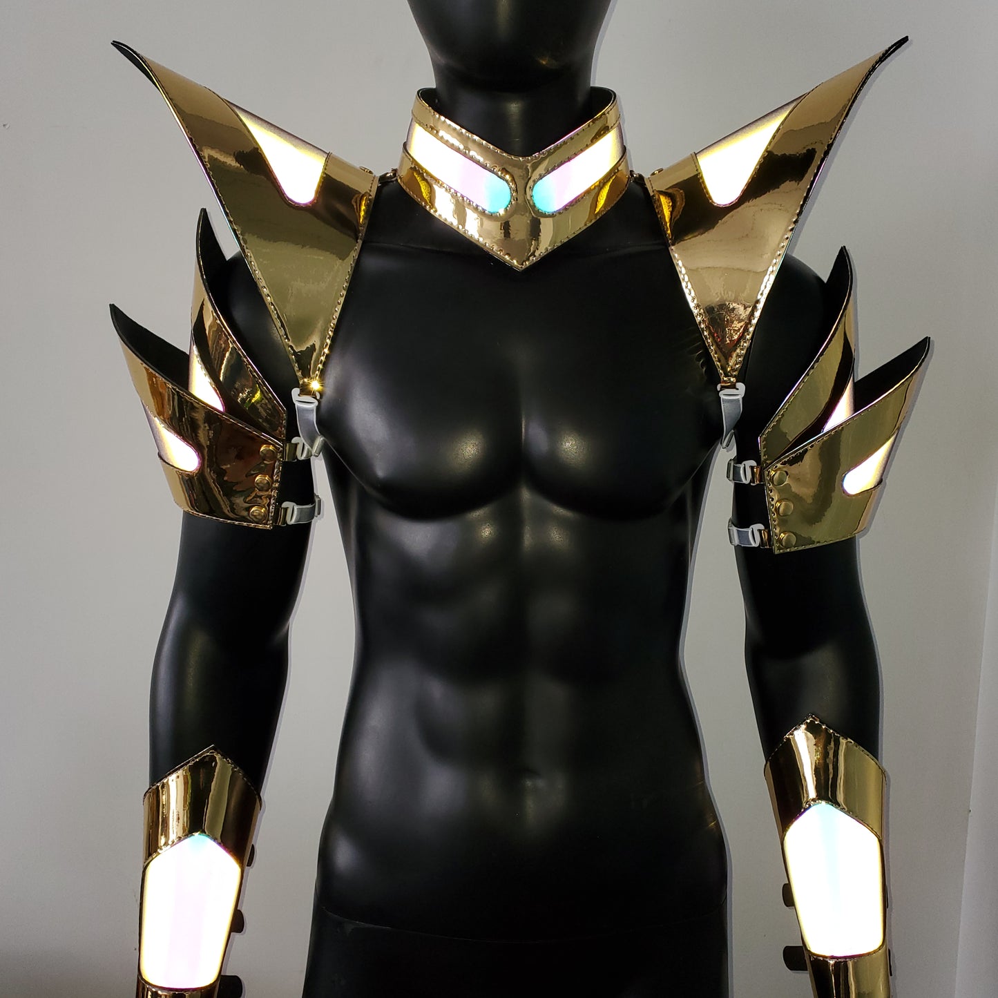 Burning Man Holographic Gold Edge Reflective Armor,Rave Carnival Festival Costumes Armor Outfits