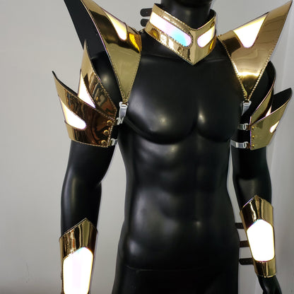 Burning Man Holographic Gold Edge Reflective Armor,Rave Carnival Festival Costumes Armor Outfits