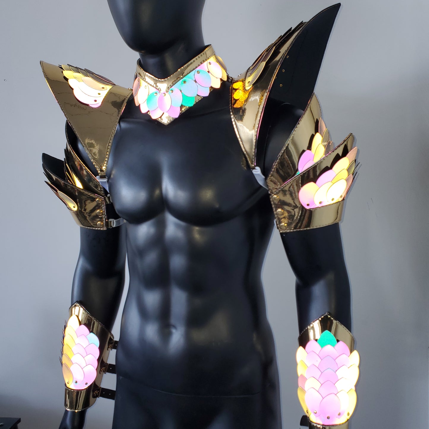 Burning Man Holographic Gold Edge Reflective Dragon Scale Armor,Rave Carnival Festival Costumes Armor Outfits