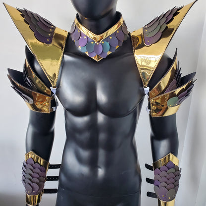 Burning Man Holographic Gold Edge Reflective Dragon Scale Armor,Rave Carnival Festival Costumes Armor Outfits