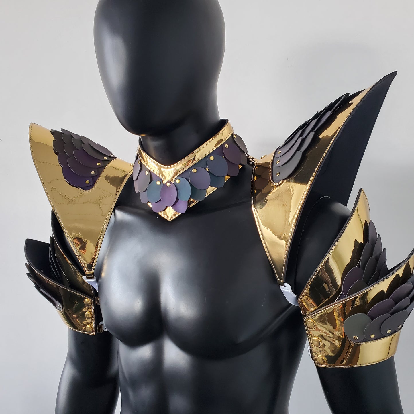 Burning Man Holographic Rave Gold Edge Reflective Dragon Scale Arm & Shoulder Piece Armor EDM Festival Outfit