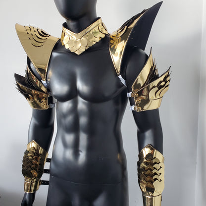 Burning Man Holographic Gold Dragon Scale Armor,Rave Carnival Festival Costumes Armor Outfits