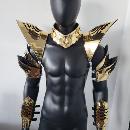 Burning Man Holographic Gold Dragon Scale Armor,Rave Carnival Festival Costumes Armor Outfits