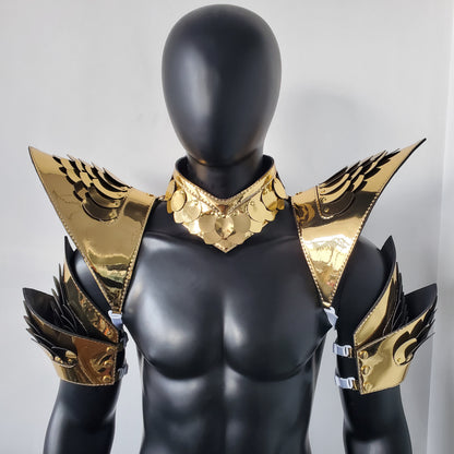 Burning Man Holographic Rave Gold Dragon Scale Arm & Shoulder Piece Armor EDM Festival Outfit