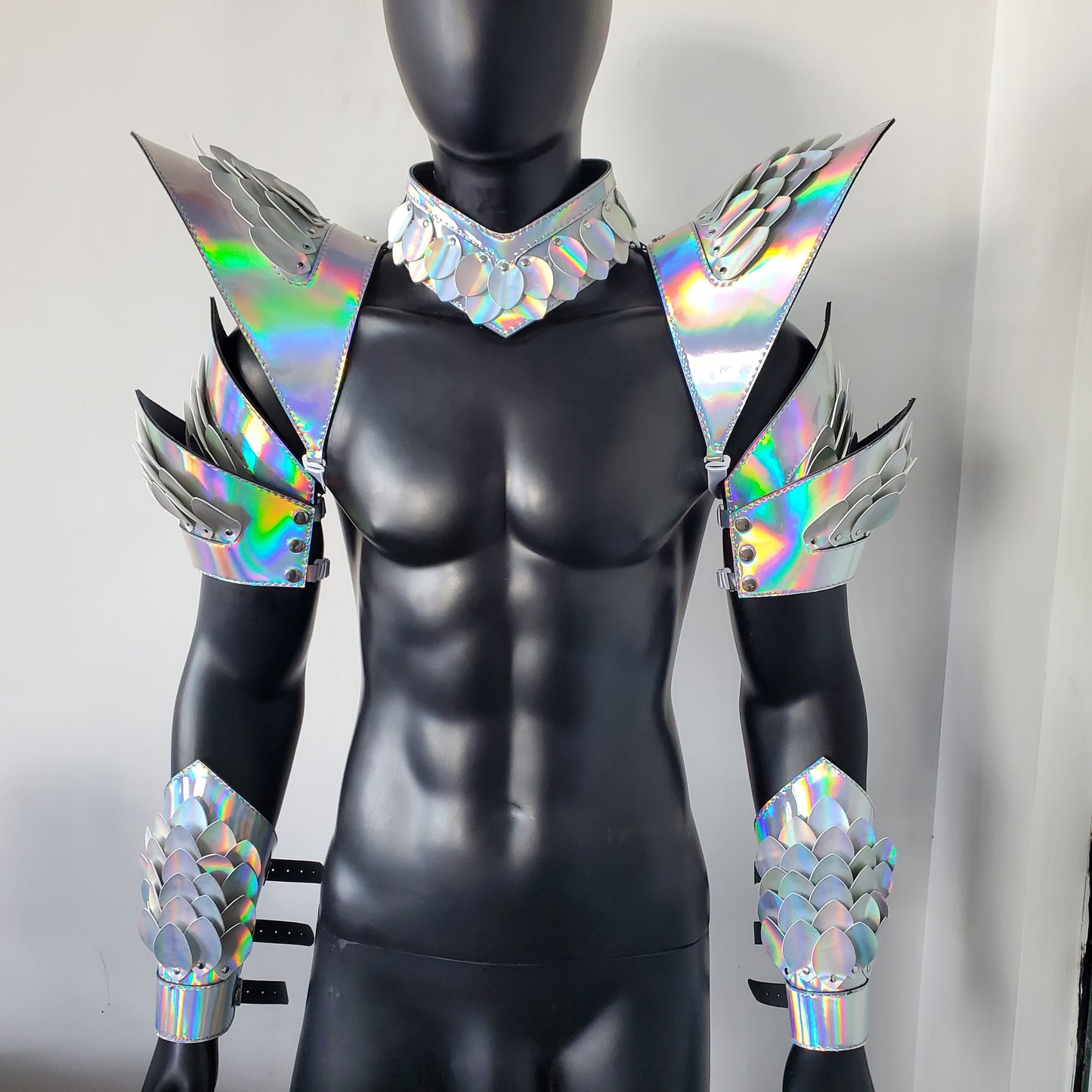 Burning Man Holographic Laser Silver Dragon Scale Armor,Rave Carnival Festival Costumes Armor Outfits