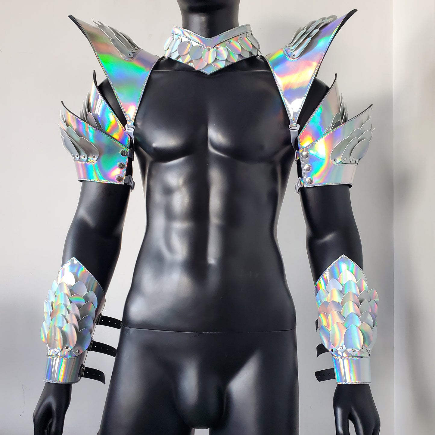 Burning Man Holographic Laser Silver Dragon Scale Armor,Rave Carnival Festival Costumes Armor Outfits