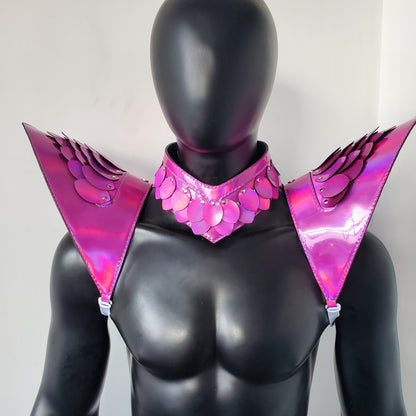 Burning Man Holographic Laser Rosered Dragon Scale Armor, Rave Shoulder Piece Armor EDM Festival Outfit