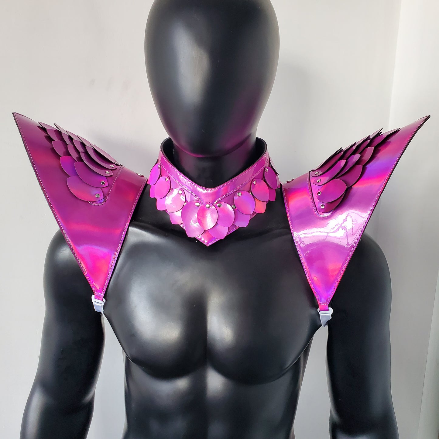 Burning Man Holographic Laser Rosered Dragon Scale Armor, Rave Shoulder Piece Armor EDM Festival Outfit