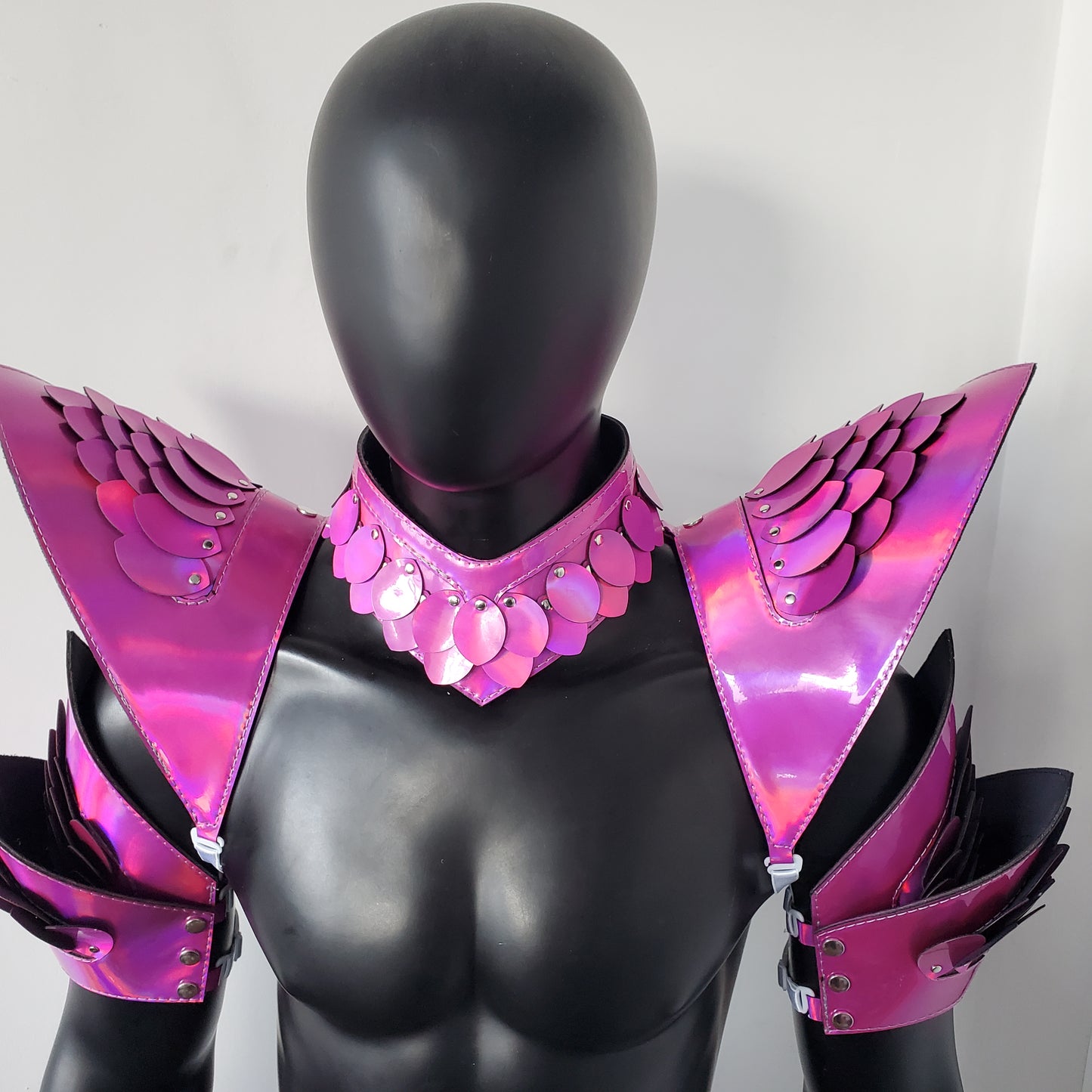 Burning Man Holographic Rave Laser Rosered Dragon Scale Arm & Shoulder Piece Armor EDM Festival Outfit