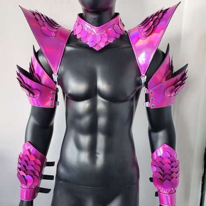 Burning Man Holographic Laser Rosered Dragon Scale Armor,Rave Carnival Festival Costumes Armor Outfits