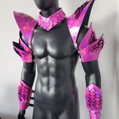 Burning Man Holographic Laser Rosered Dragon Scale Armor,Rave Carnival Festival Costumes Armor Outfits