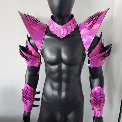 Burning Man Holographic Laser Rosered Dragon Scale Armor,Rave Carnival Festival Costumes Armor Outfits