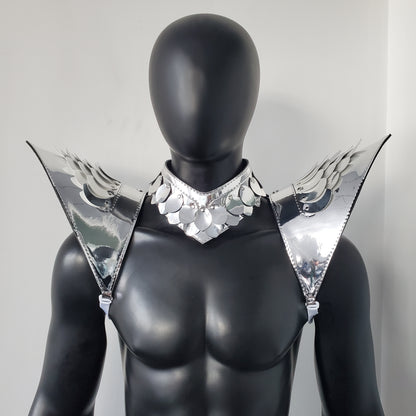 Burning Man Holographic Silver Dragon Scale Shoulder Piece Armor EDM Festival Outfit