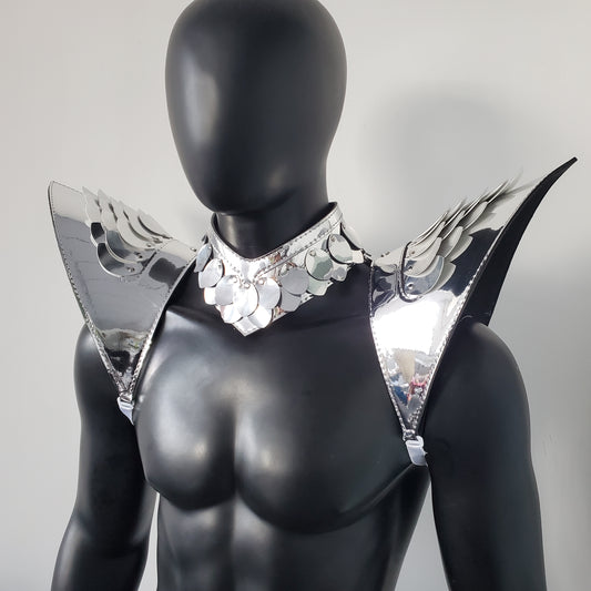 Burning Man Holographic Silver Dragon Scale Shoulder Piece Armor EDM Festival Outfit