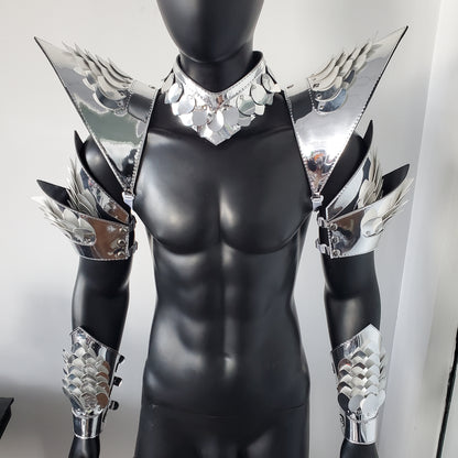 Burning Man Holographic Silver Dragon Scale Armor,Rave Carnival Festival Costumes Armor Outfits