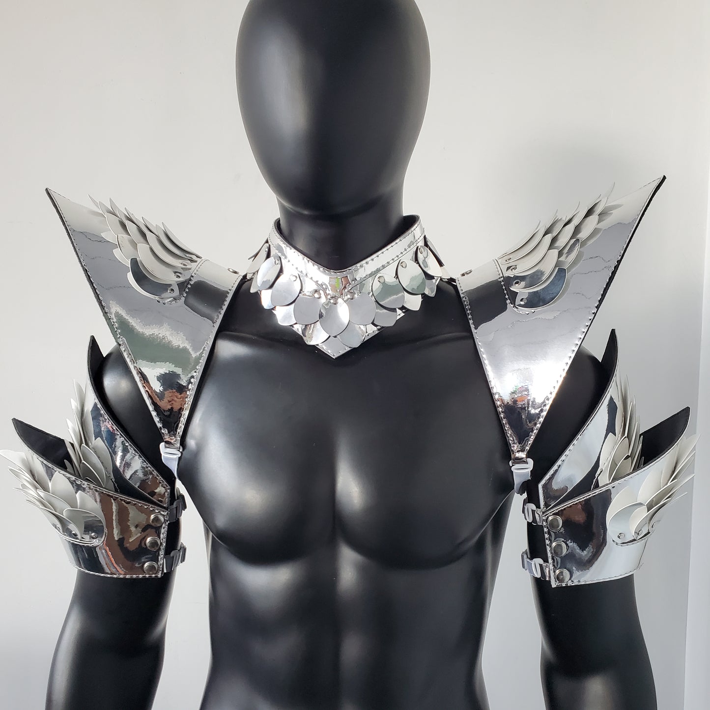 Burning Man Holographic Rave Sliver Dragon Scale Arm & Shoulder Piece Armor EDM Festival Outfit