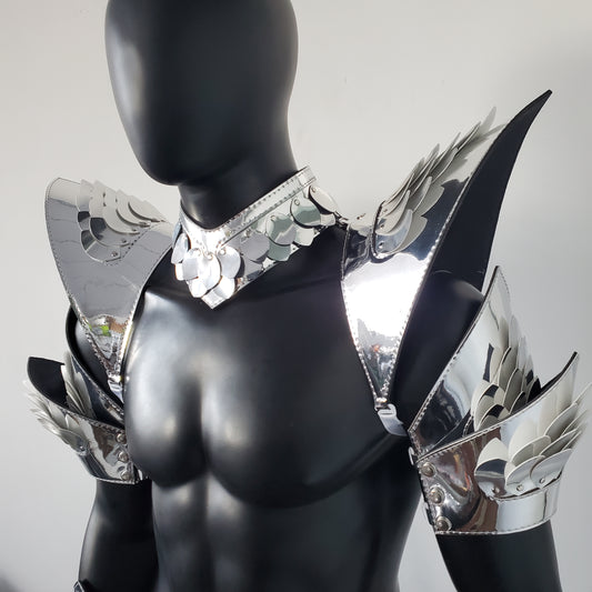 Burning Man Holographic Rave Sliver Dragon Scale Arm & Shoulder Piece Armor EDM Festival Outfit