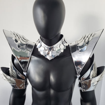 Burning Man Holographic Rave Sliver Dragon Scale Arm & Shoulder Piece Armor EDM Festival Outfit