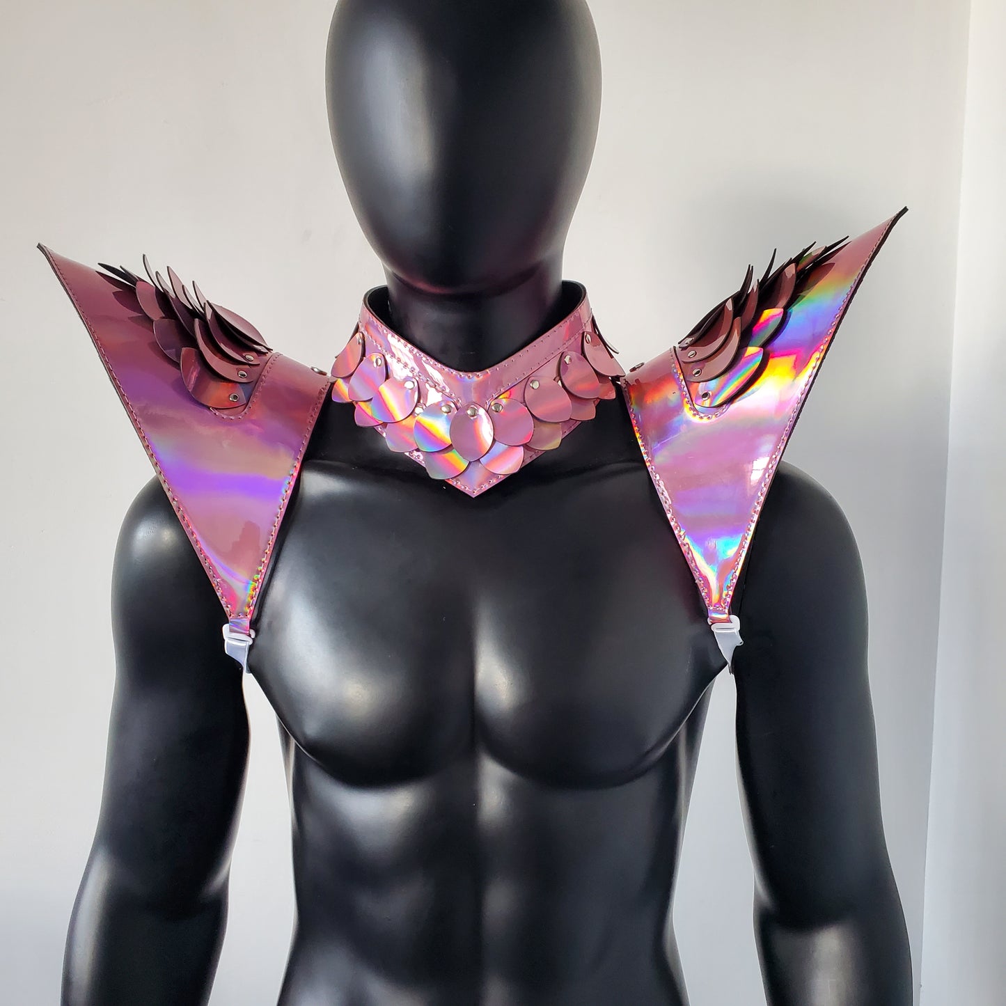 Burning Man Holographic Laser Pink Dragon Scale Armor, Rave Shoulder Piece Armor EDM Festival Outfit