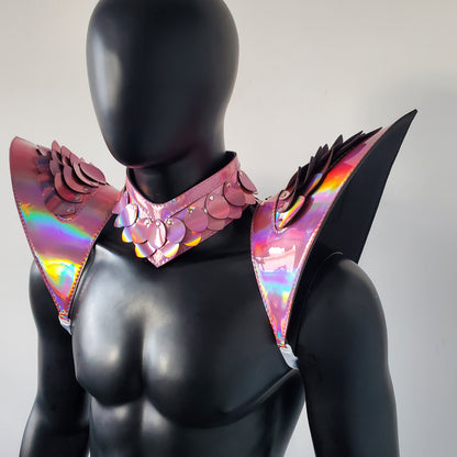 Burning Man Holographic Laser Pink Dragon Scale Armor, Rave Shoulder Piece Armor EDM Festival Outfit