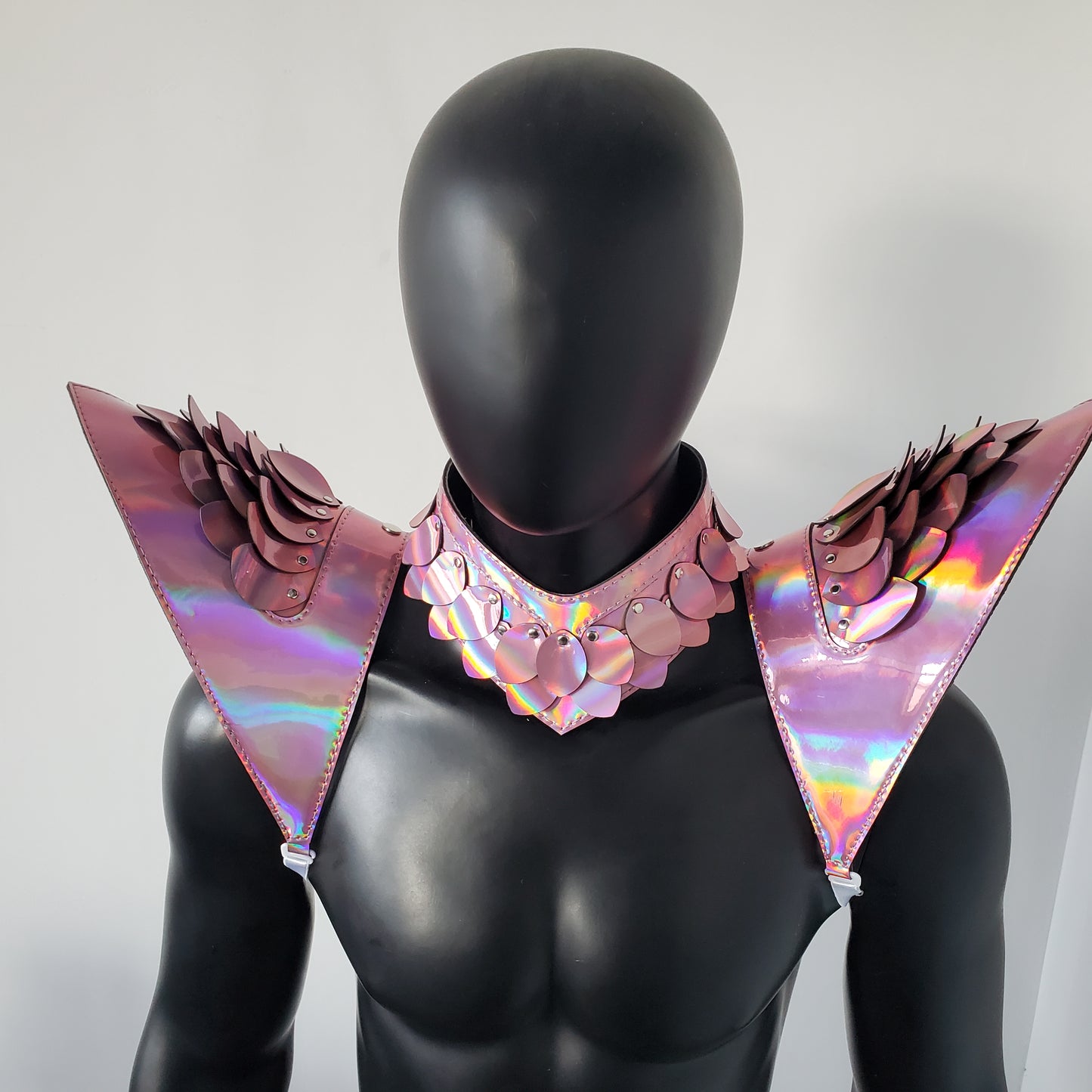 Burning Man Holographic Laser Pink Dragon Scale Armor, Rave Shoulder Piece Armor EDM Festival Outfit