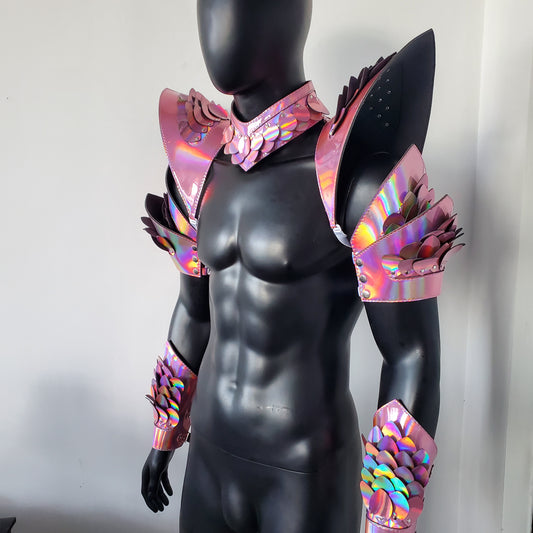 Burning Man Holographic Laser Pink Dragon Scale Armor,Rave Carnival Festival Costumes Armor Outfits