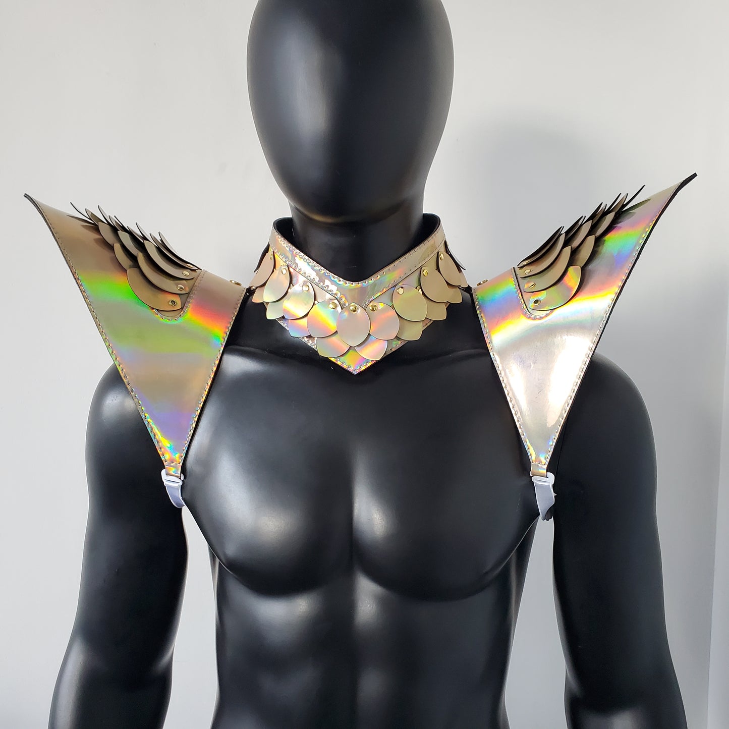 Burning Man Holographic Laser Gold Dragon Scale Armor, Rave Shoulder Piece Armor EDM Festival Outfit