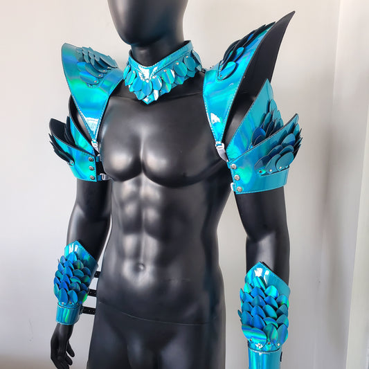 Burning Man Holographic Laser Blue Dragon Scale Armor,Rave Carnival Festival Costumes Armor Outfits