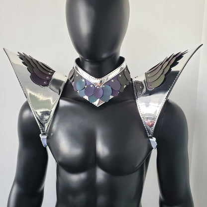 Burning Man Holographic Silver Edge ReflectiveDragon Scale Shoulder Piece Armor EDM Festival Outfit