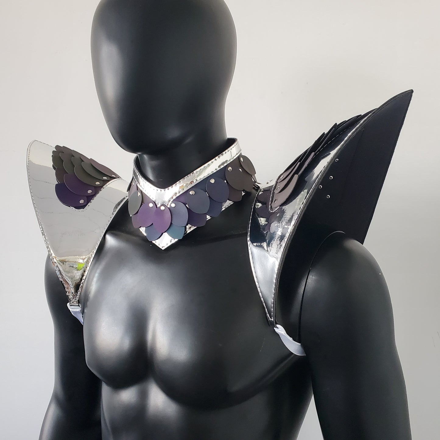 Burning Man Holographic Silver Edge ReflectiveDragon Scale Shoulder Piece Armor EDM Festival Outfit