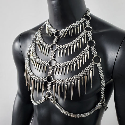 Men Vertebrae Body Chain Harness, Rave Punk Skull Metal Bodychain Chest Chain Harness