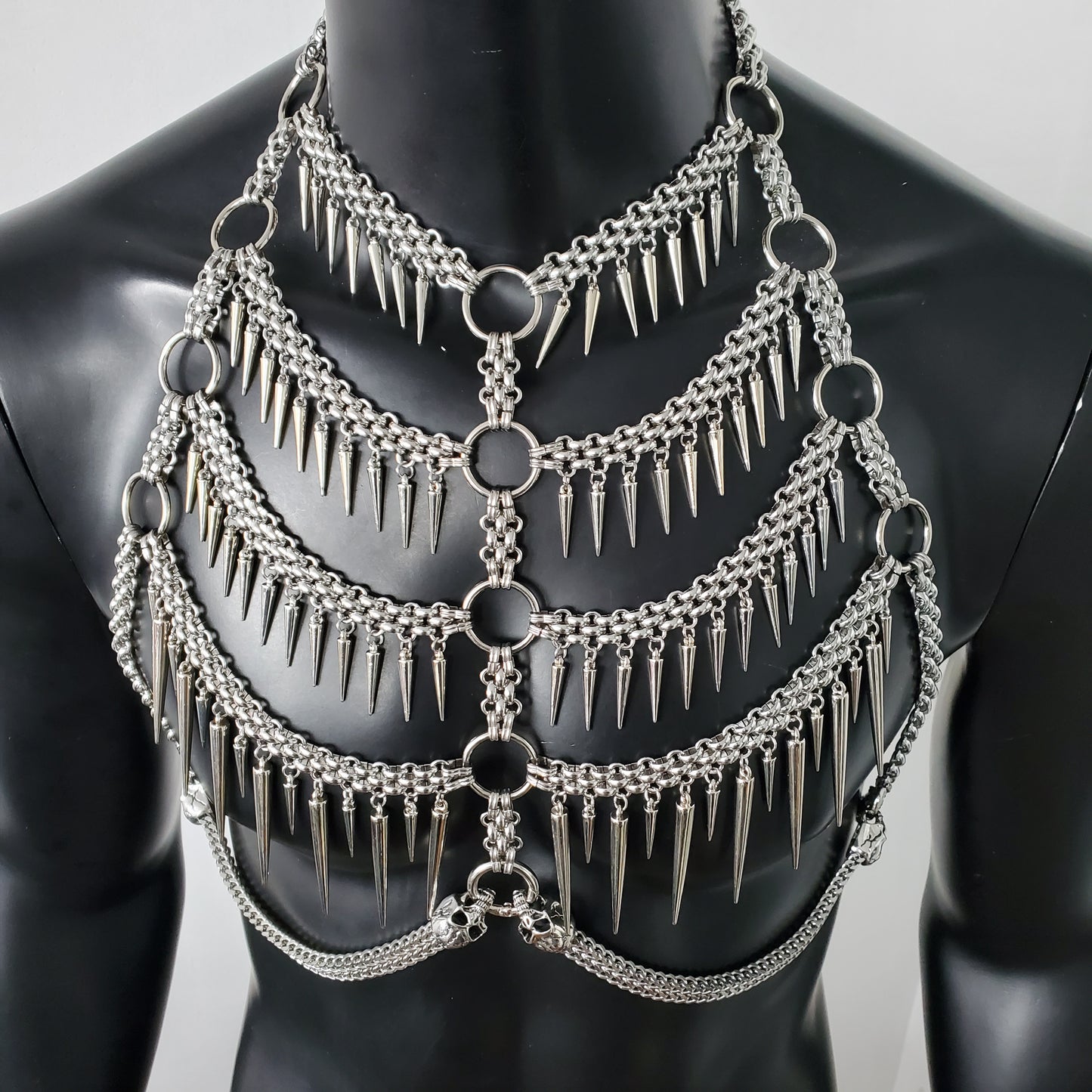 Men Vertebrae Body Chain Harness, Rave Punk Skull Metal Bodychain Chest Chain Harness