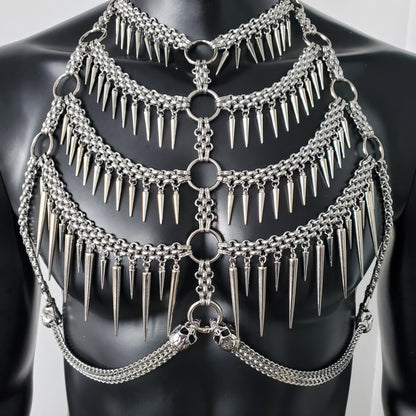 Men Vertebrae Body Chain Harness, Rave Punk Skull Metal Bodychain Chest Chain Harness